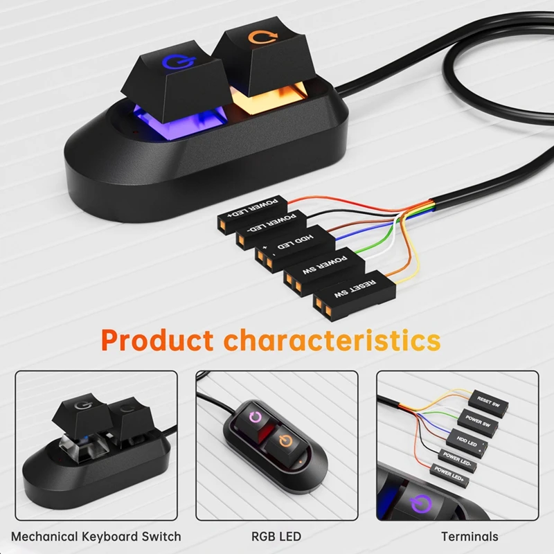 Lumières LED RVB pour ordinateur de bureau, interrupteur, PC, carte mère, démarrage externe, marche, arrêt, bouton de Cristal, câble d'extension