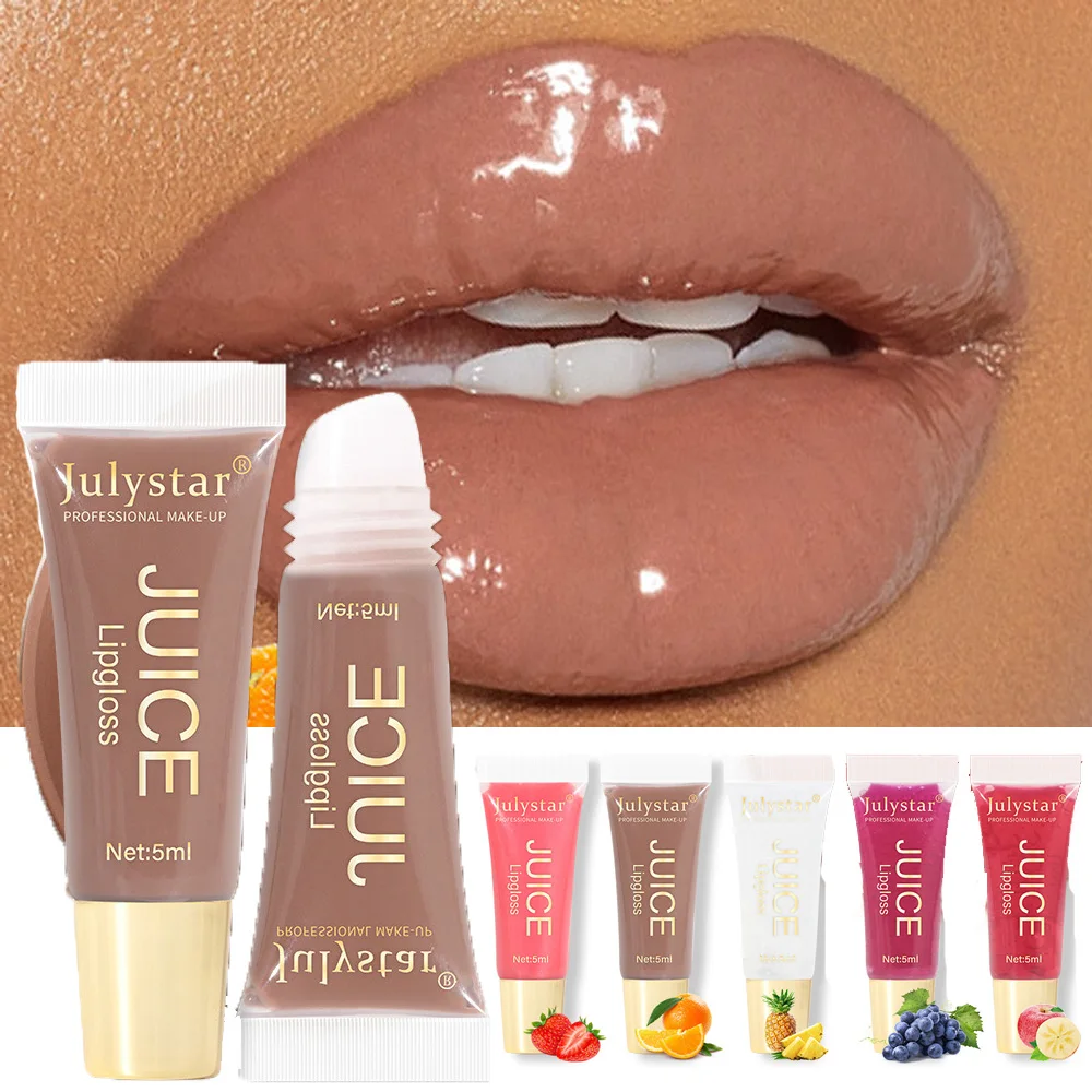 Nude Brown Plumping Lip Gloss Moisturising Fruit Lip Oil Transparent Fullness Lips Tint Soft Tube Makeup Applicator Beauty Care