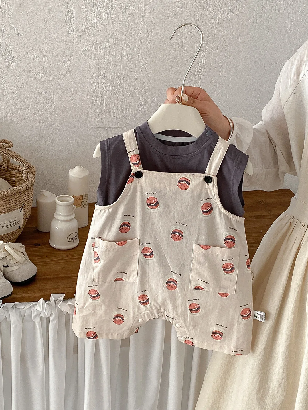 Conjunto de Macacão para Bebê Recém-Nascido de Verão, Body Estampado de Manga Curta, Conjunto de Duas Peças, Algodão Respiráv...