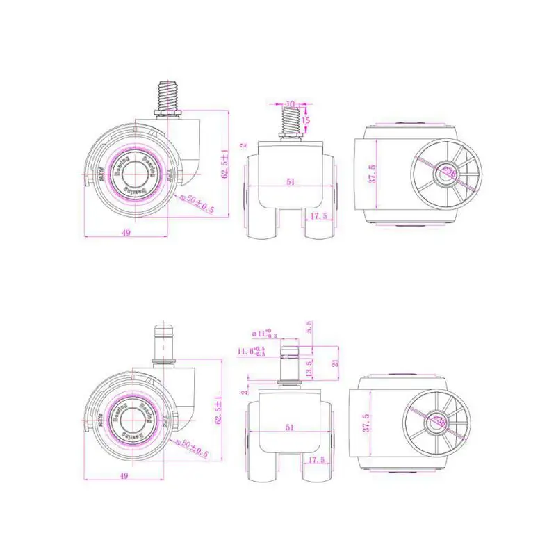 5 Packs 2 Inch Plug Rod/Srew Universal Wheel Office Chair Computer Boss Swivel Mute Caster