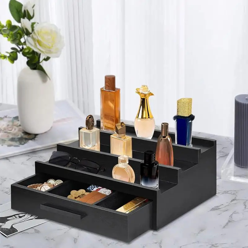 Men Storage Rack Perfume Organizer For Men Three-Tier Tall Display Rack With Drawer Storage Storage Display Rack Gift For Men