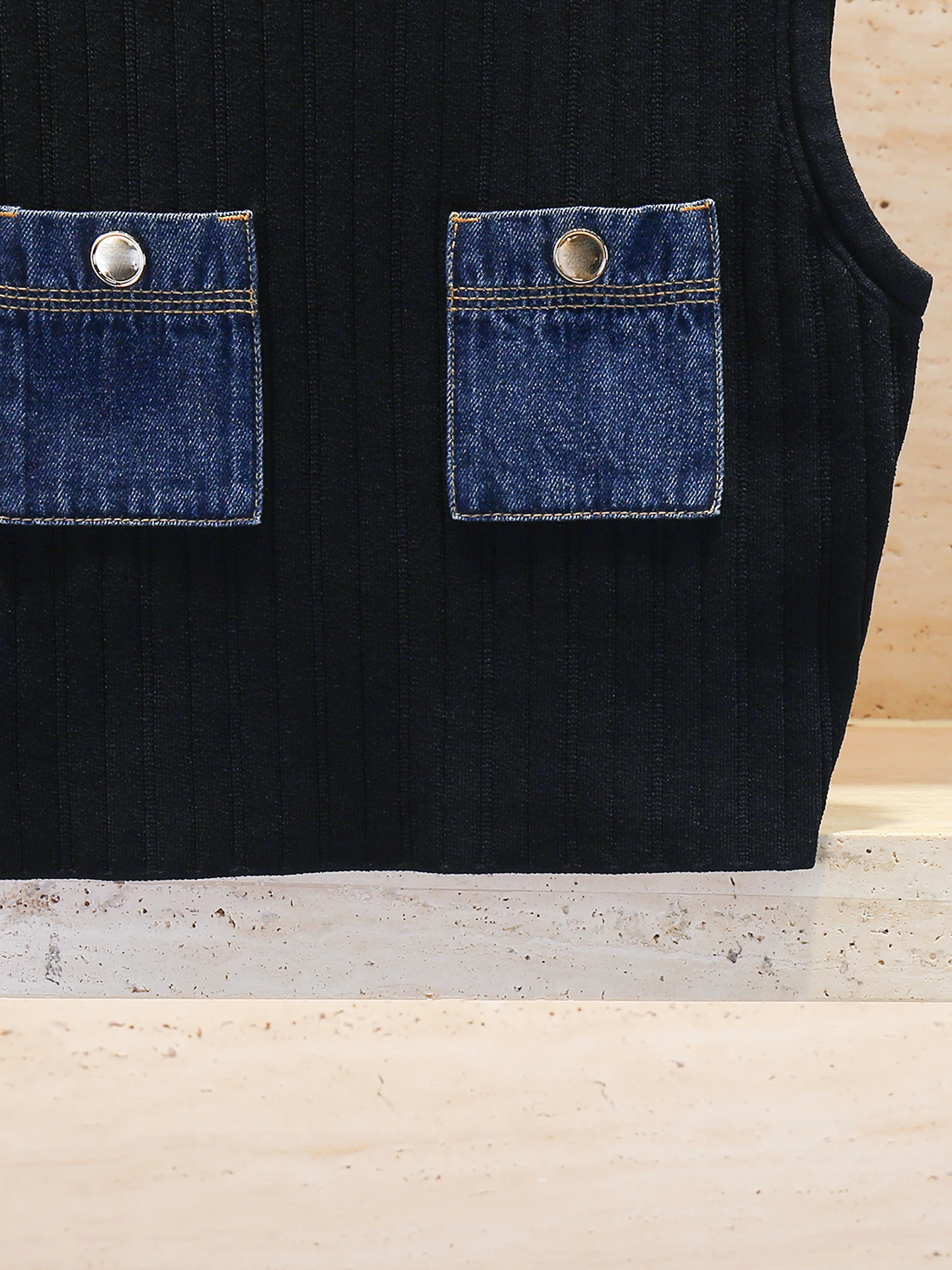 S Home South Oil High-End-Damen-Sommer-2025, Denim-Kett-Strickweste, Top, Pendeln, Slim-Fit, mittlere Länge, Farbe