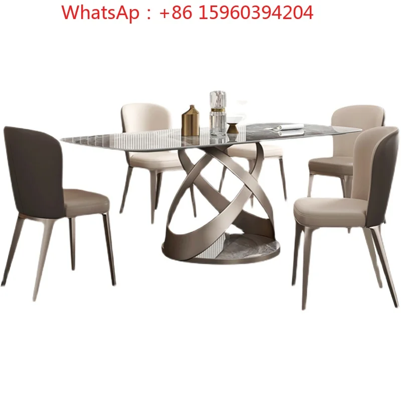 Mesa con placa de roca brillante, moderna, sencilla, ligera, de lujo, red, viento rojo, combinación de mesa y silla de diseño creativo rectangular de alta gama