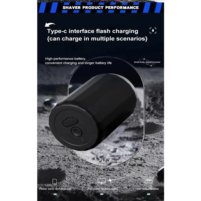 

Мини-портативная водонепроницаемая электробритва Type-c, перезаряжаемая, прочная, высокая скорость, длительный срок службы, подходит для влажной и сухой уборки