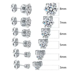 Screw Back Titanium Surgical Stainless Steel Earrings Black Flat Back Packs Hypoallergenic for Women Men Sensitive Ears Cubic Zi