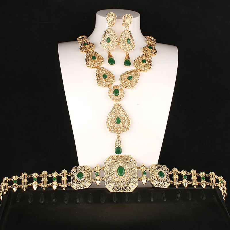 

New Hot Selling Women Jewelry Set Moroccan Waist Chain Metal Belt Bridal Earrings Women Necklace Wedding Jewelry Indian Fashion