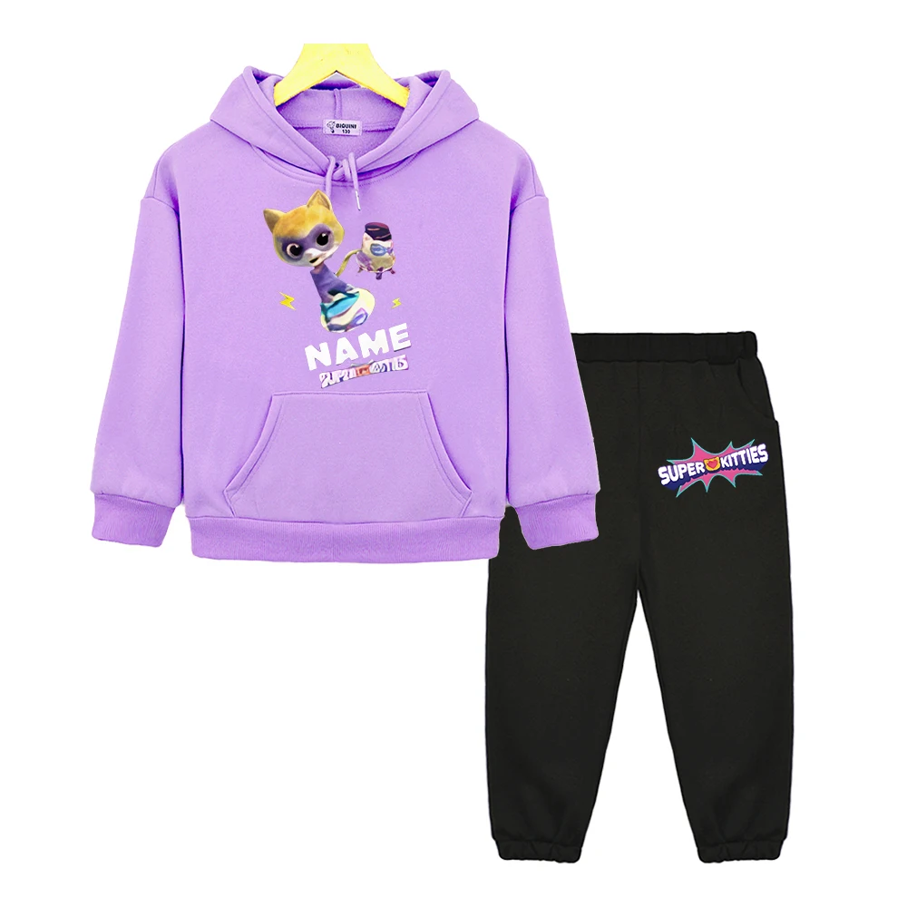 

Super Kitties Autumn Hooded Sets Sweatshirt Jacket boys girl clothes Fleece Pullover Cute cat anime hoodie kids boutique clothes