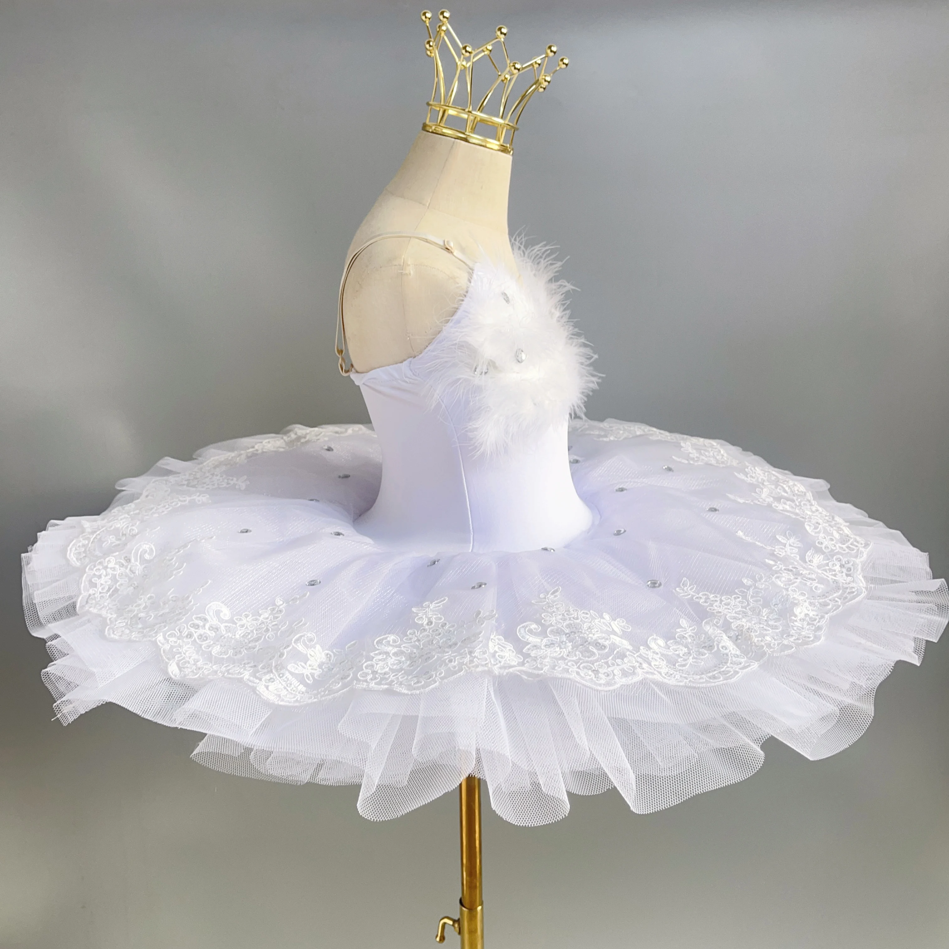 Adult  White Feather Professional Ballet Tutu Dress Classic Ballerina Ballet Dance Costume Pancake Platter Tutu Women