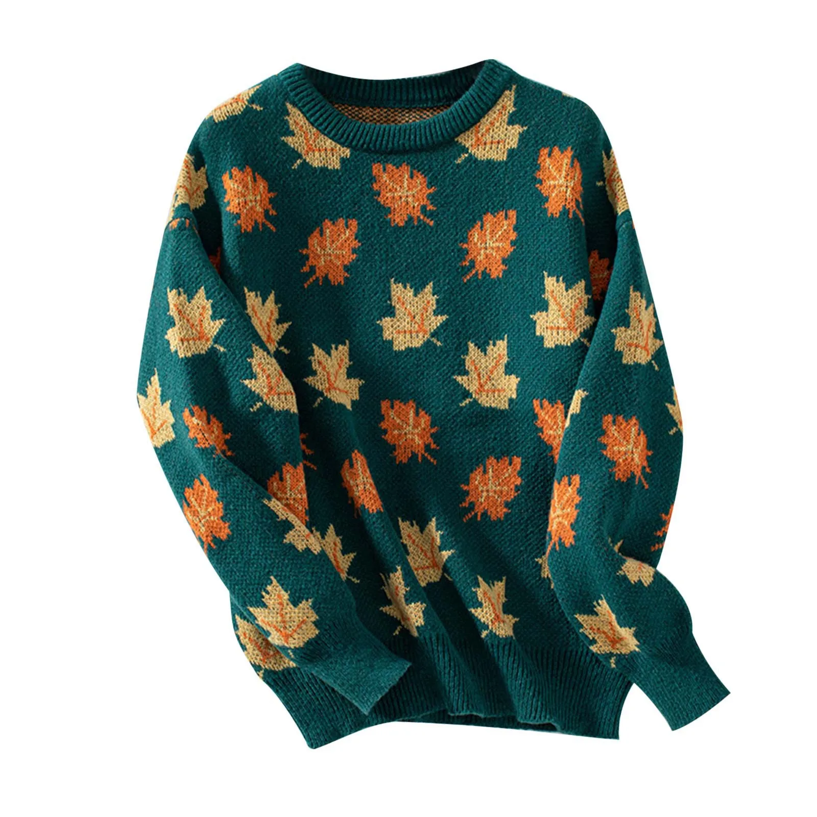 New In 2024 Autumn Winter Cloth Women\'s Knitted Pullovers Maple Leaf Sweater Fashion Casual O-Neck Warm Jumpers