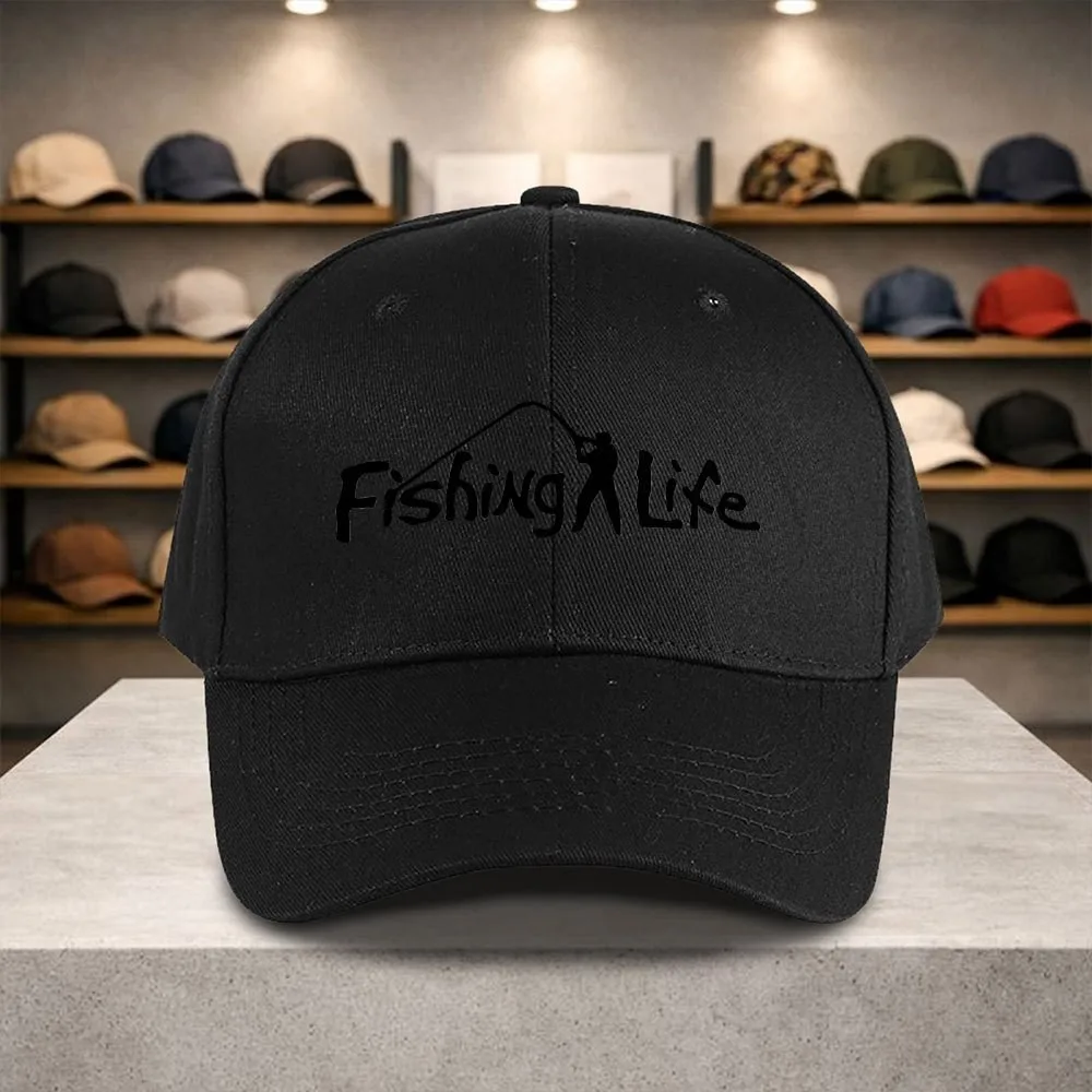 Fishing Life Baseball Cap Unisex Adjustable Polyester Outdoor Casual Curved Brim Hat