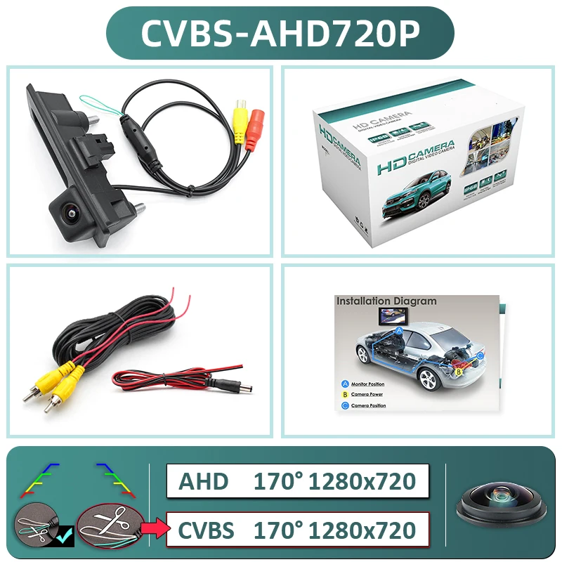 GreenYi 170° 1080P AHD Vehicle Rear View Camera for VW Volkswagen Golf Passat B7 B6 Tiguan Jetta MK6 Audi A3 A4 A5 Q5 A6 B6 car image 3