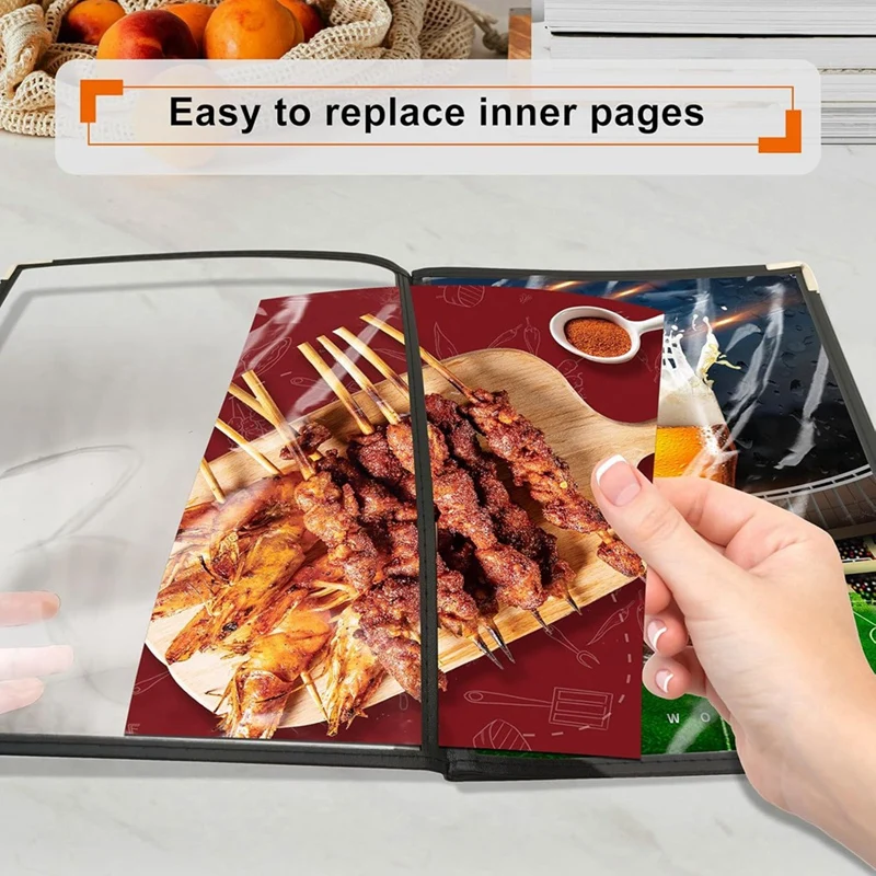 レストラン用透明メニューカバー、カバーブックは8.5x11インチの標準サイズに適合、メニューホルダー、4ページ、8ビュー、6個