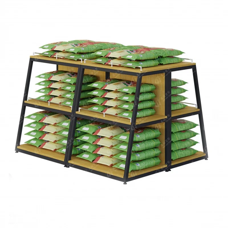 custom.KEWAY Supermarket 3 Layers Display Wooden Metal Promotion Table Retail Shop Display Market Stand