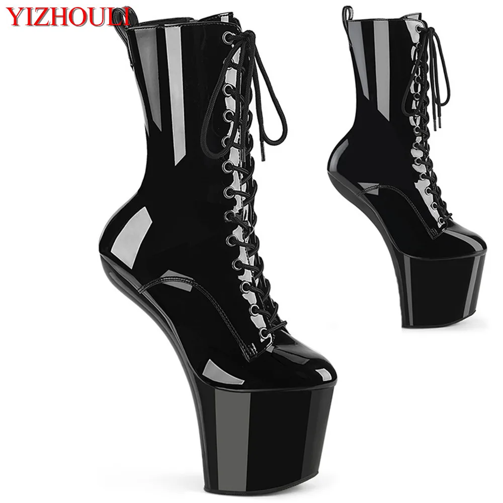 

No heel 20cm sky high, pole dancing heels, lace-up round head waterproof platform model catwal dance shoes