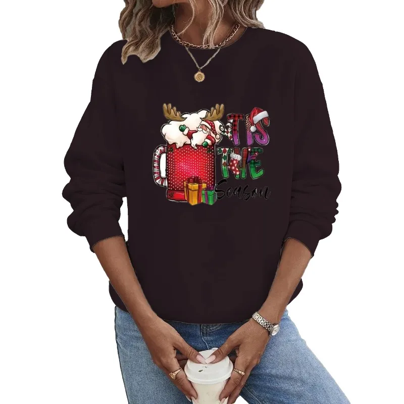 Felpa con cappuccio girocollo Stampa di lettere natalizie europee e americane Felpa nuovo stile Felpe Abbigliamento Streetwear Donna