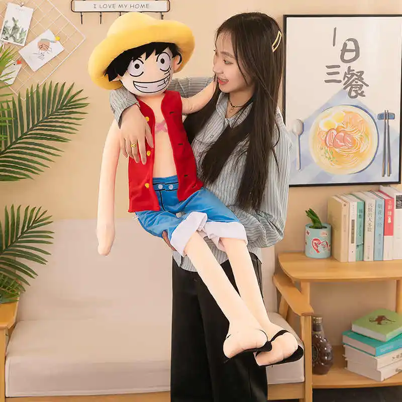 Tamaño grande 85cm una pieza Luffy peluche de juguete mono D. Luffy muñeca suave algodón modelo Luffy almohada regalo de cumpleaños