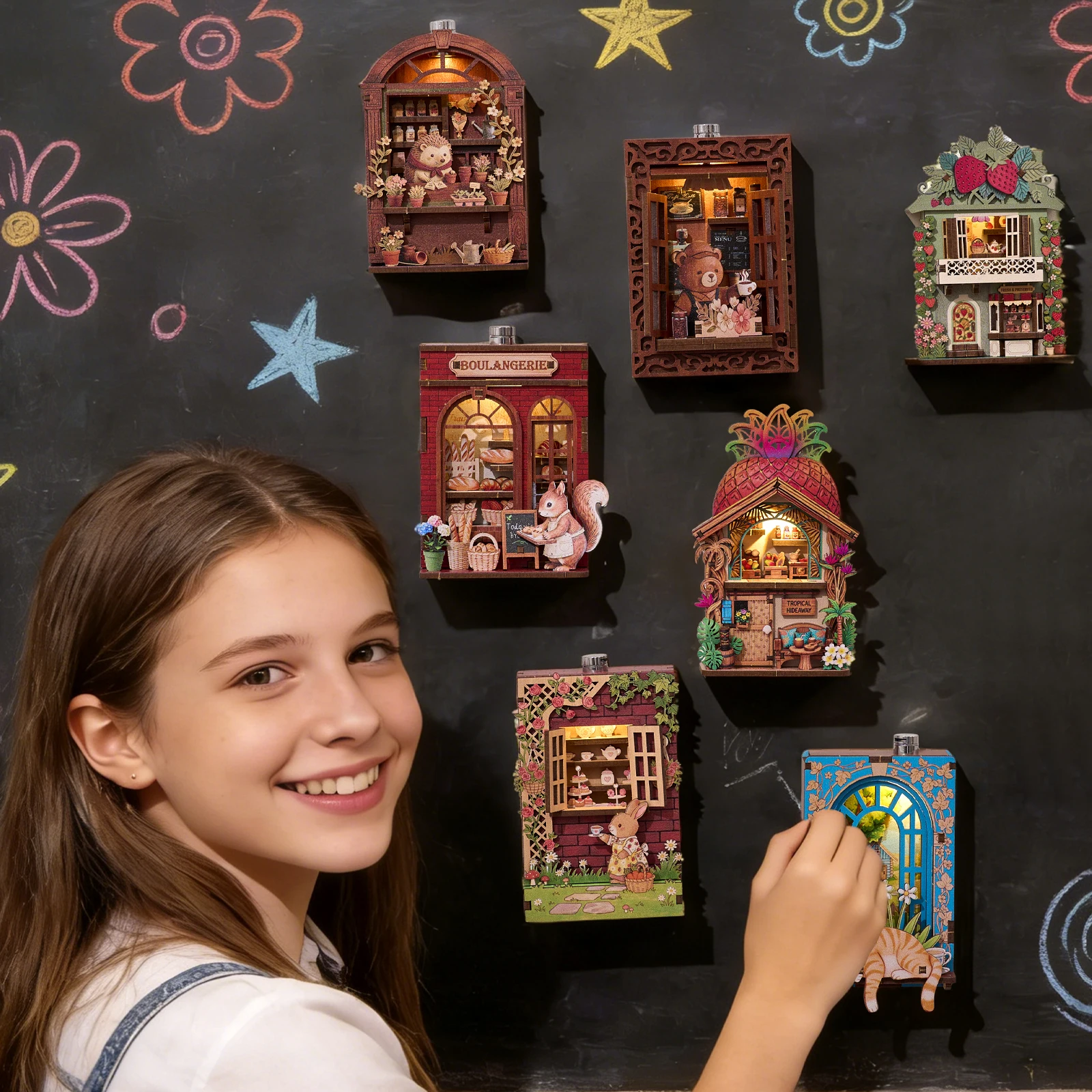 

Набор для создания 3D-пазла «Книжный уголок» с магнитом на холодильник: кукольный домик, магазин, миниатюрный домик для животных, мебель, креативная сборная модель, украшение