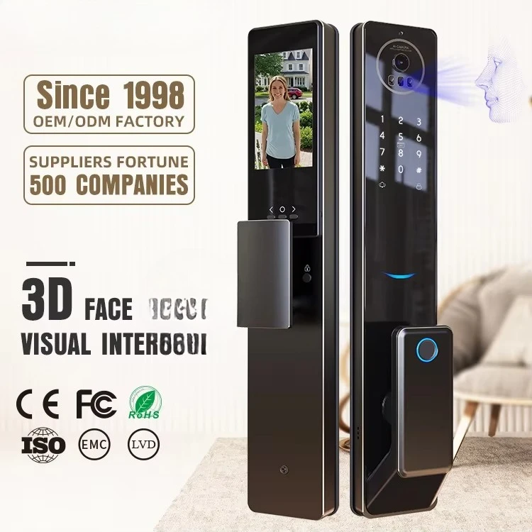 Fotografia 3: 3D Face Video Intercom WIFI Fechadura de porta inteligente com impressão digitalLocstar Tecnologia de processamento CNC Tela grande de 4,5 polegadas