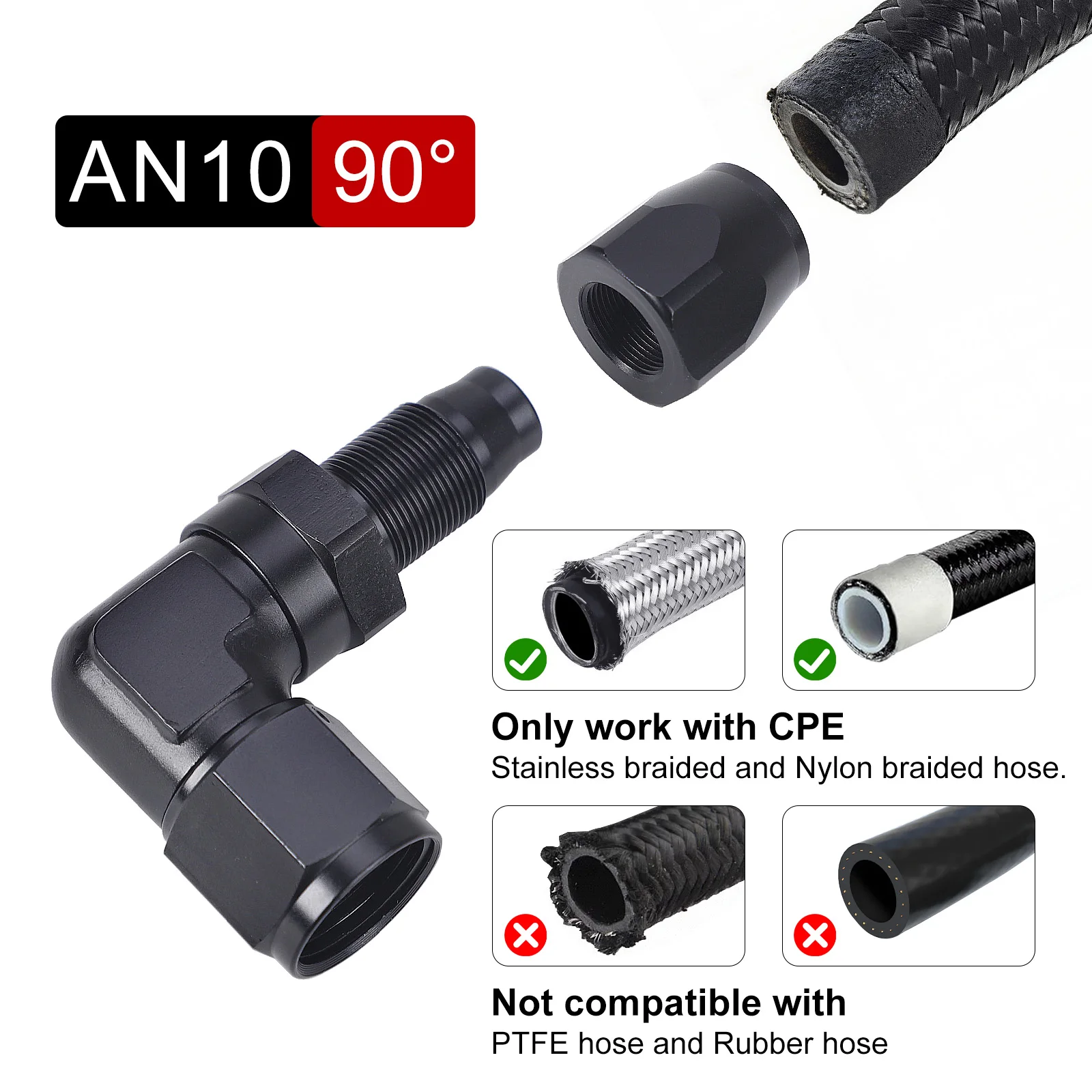 10 Stück AN4 AN6 AN8 AN10 Fittings aus geschmiedetem Aluminium, drehbarer Schlauchadapter 45 Grad AN10 90 Grad für Auto CPE Ölkühler Kraftstoff – Detail 3