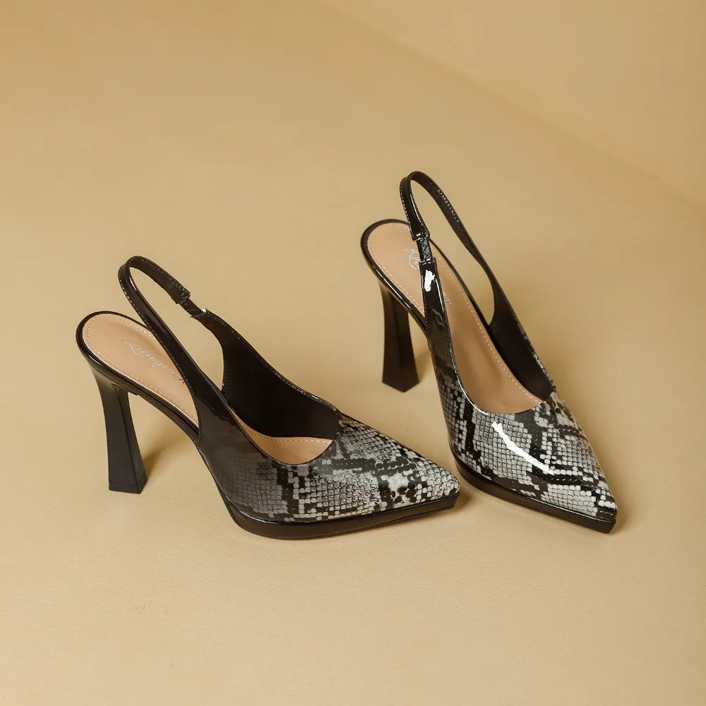 Women's High Heeled Sandals Waterproof Table Heels Shoes Woman 2026 Summer New Snake Pattern Pointed Heel Bag Head Sandals Women