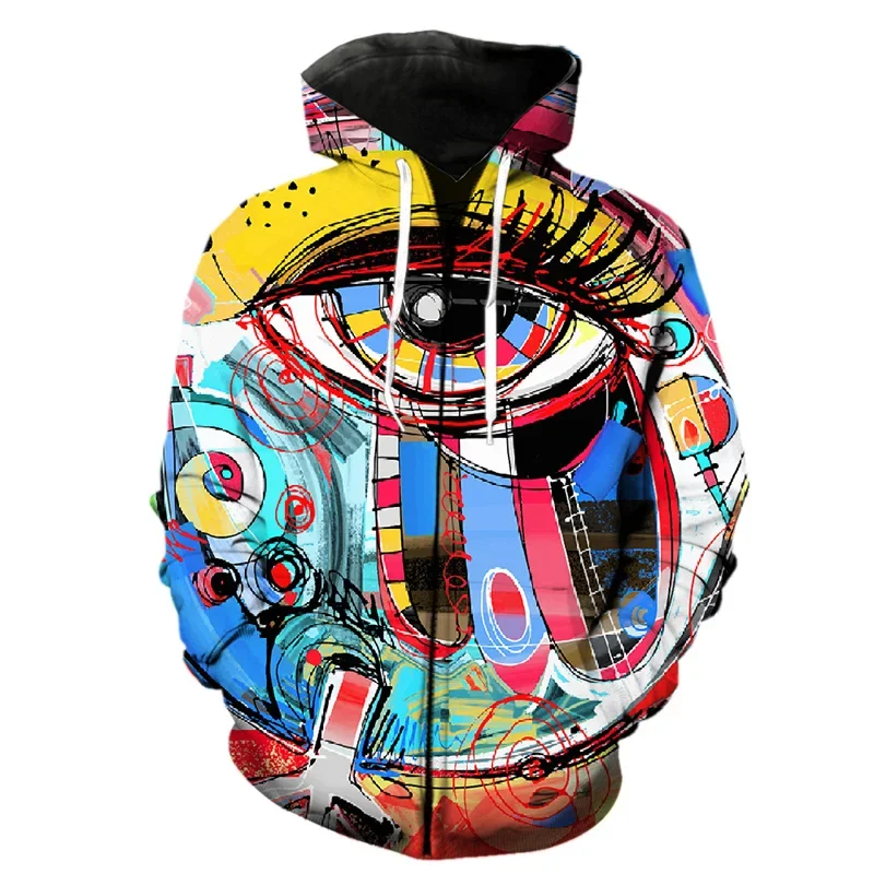 

Men Zipper Hoodie Abstract 3D Printed Art Graffiti Spring Autumn Hip Hop Teens Long Sleeve Tops Streetwear Harajuku Sweatshirts