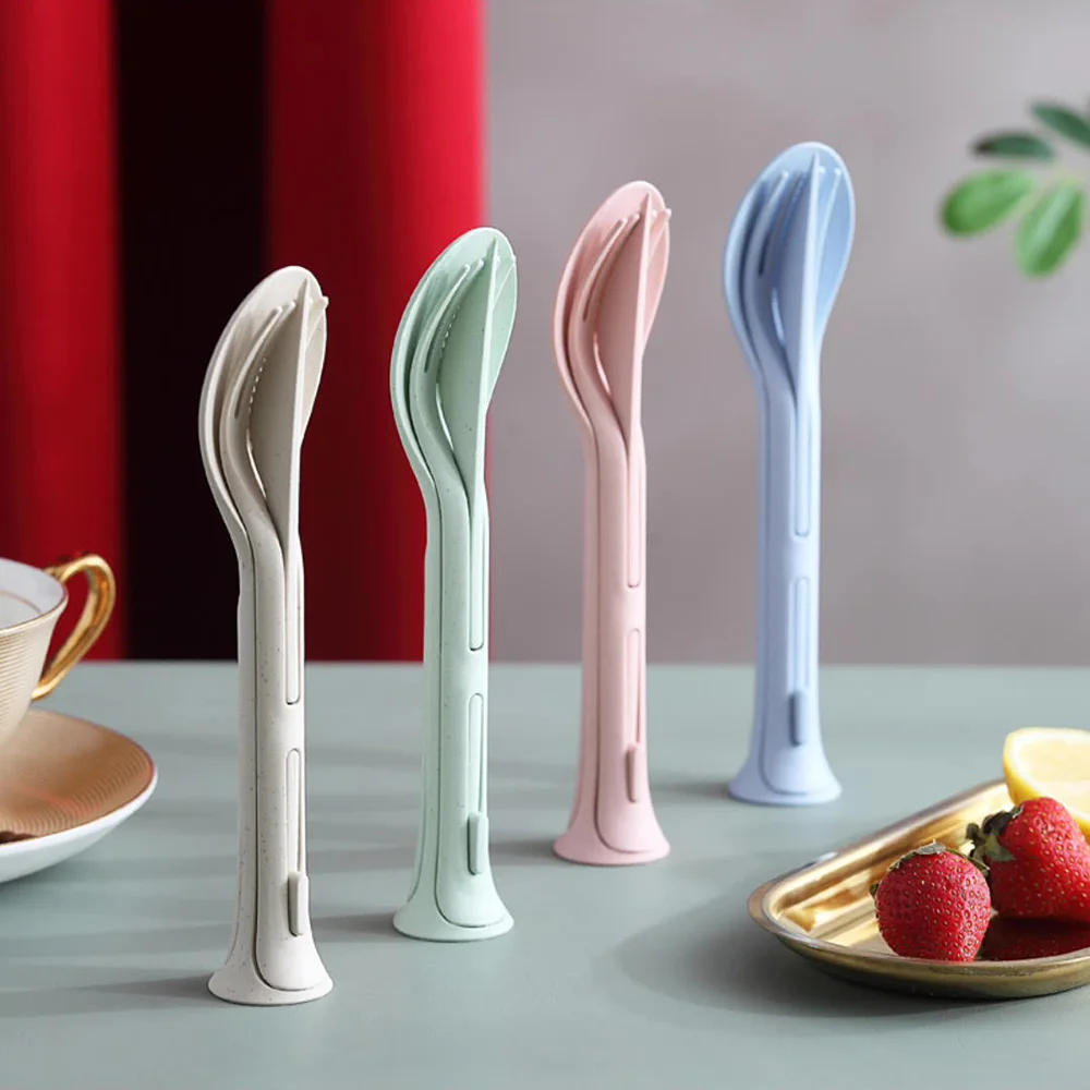 

3-in-1 Knife Fork Spoon Set with Chopsticks Portable Cutlery for Travel Picnic Camping Accessories For Camping And Tourism