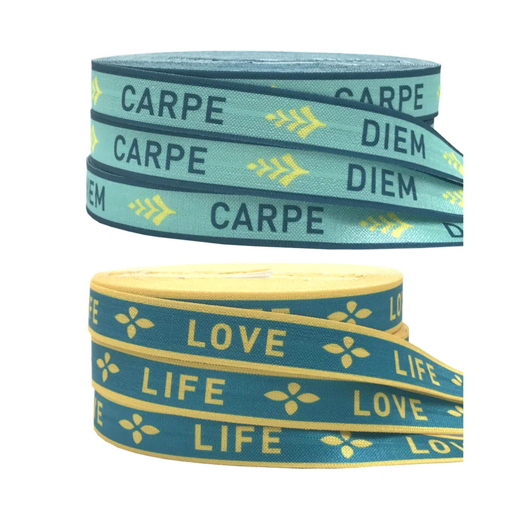 10Yard CARPE DIEM Print Letters Fold Over Elastic 15MM FOE Ribbon For DIY Headwear Gift Webbing Accessories