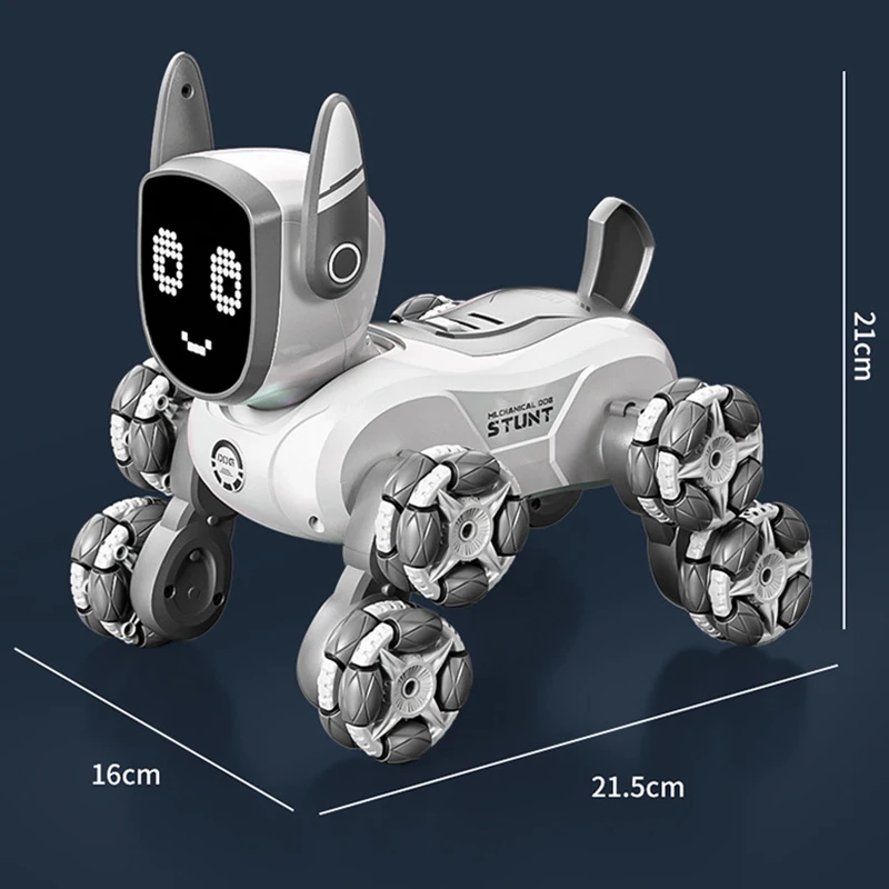 Giocattolo per cani robot intelligente con telecomando intelligente a otto ruote, per cani meccanici, giocattolo per cani da compagnia intelligente programmabile multifunzionale