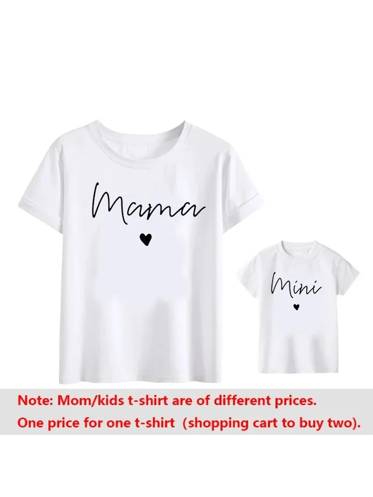 Funny Mama Mini Family Matching Outfits T-shirt Women Besties Mother Daughter Me Tops Girl Mommy Baby Clothes Tee