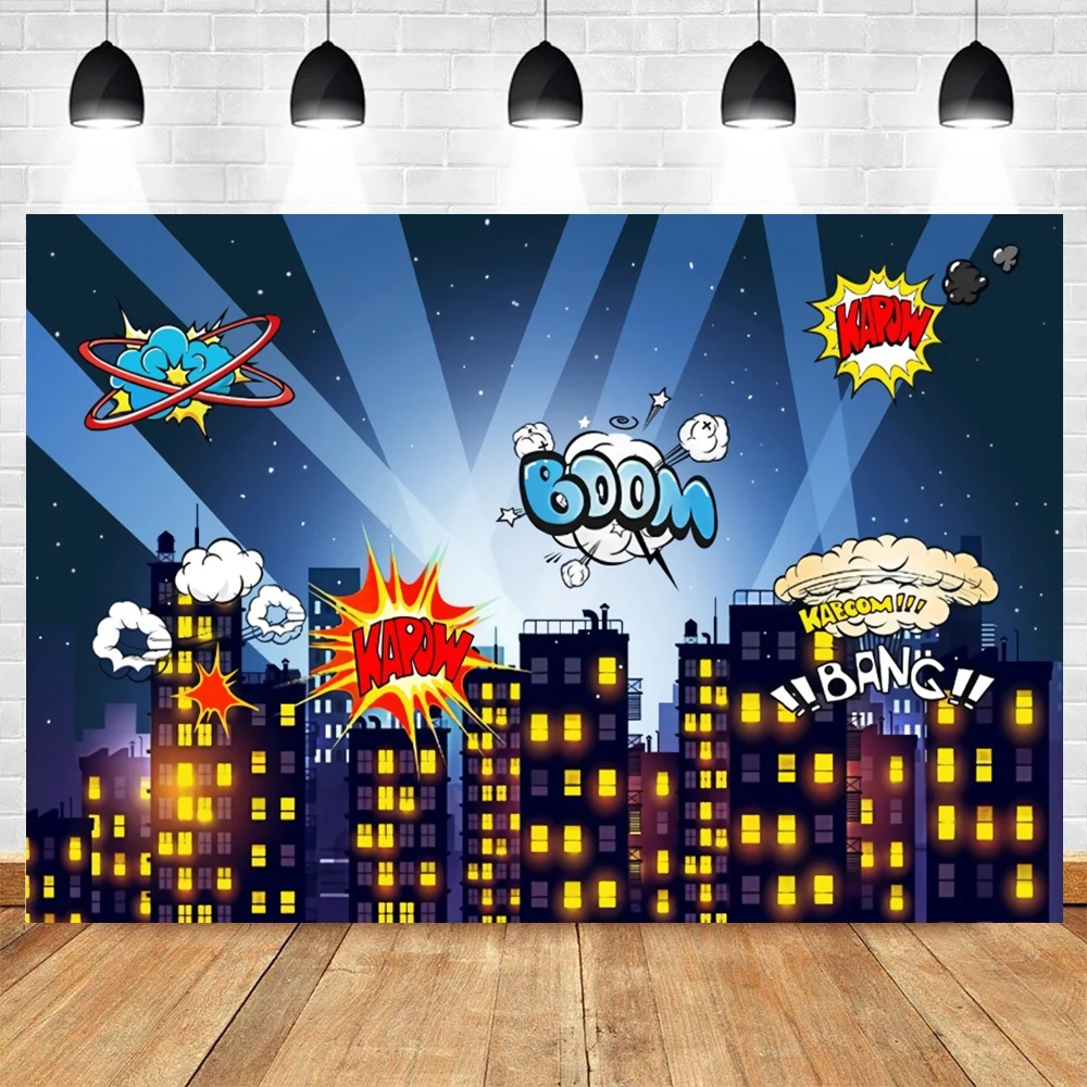 Yeele Superhero Birthday Backdrop City Building Super Hero Baby Shower Party Photography Background For Photo Studio