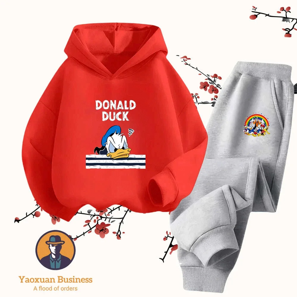 شعبية 2025 دونالد داك بنين بنات 2 قطعة هوديي مجموعة لطيف الكرتون طباعة يندبروف الدافئة الخريف الشتاء أنيق #5