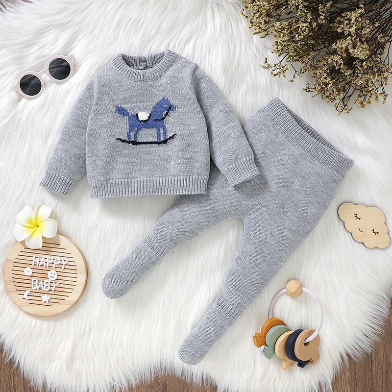 Baby Clothes Winter Outwear Newborn Boys Girls Grey Long Sleeve Sweaters Shirts+Pants Sport Suits Autumn Outwear Infant Sets 2pc