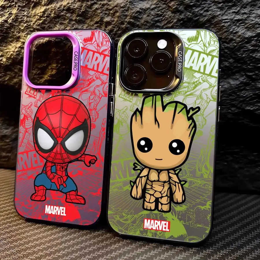 Marvel Cute Spider Man Groot Phone Case for iPhone 16 Pro 15 Pro Max 14 13 12 11 XS 14 Pro Max 16 Plus 14Pro 12Pro Soft Shell image 2