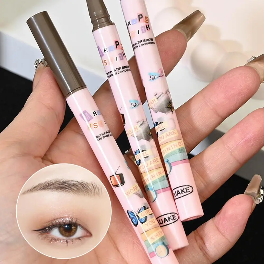 Penna per contorno sopracciglia marrone nero, tratti di sopracciglia precisi a 4 punte, simili a capelli con matita per sopracciglia dall'aspetto trucco naturale Y9V7