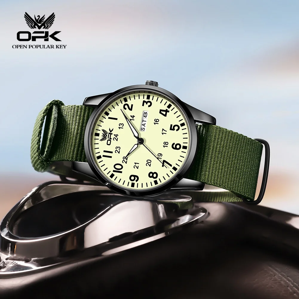OPK brand watch night light nylon braided strap quartz watch casual sports men's and women's universal watch men's 6090