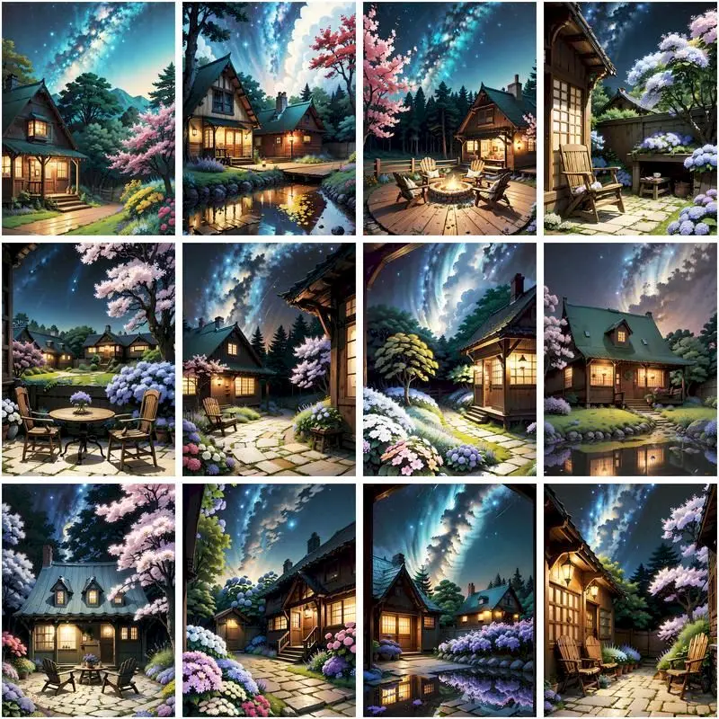 

CHENISTORY Coloring By Number Rural Housing Landscape Art Gift Diy Drawing On Canvas Pictures By Numberkits Home Decor