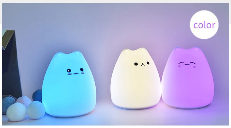 LED Colorful Night Light Animal Cat Silicone Soft Cartoon Baby Nursery Lamp for Gift Dropshipping
