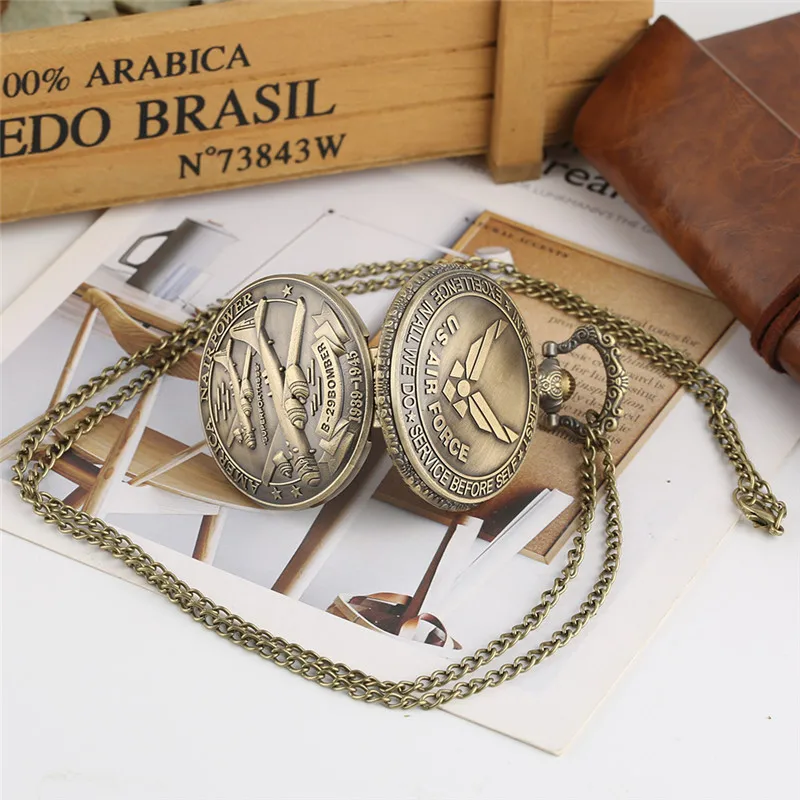 Reloj de bolsillo de cuarzo para hombre y mujer, accesorio de pulsera de cuarzo con diseño de avión de potencia de aire americano, estilo Retro militar, B-29, cadena, regalo de recuerdo