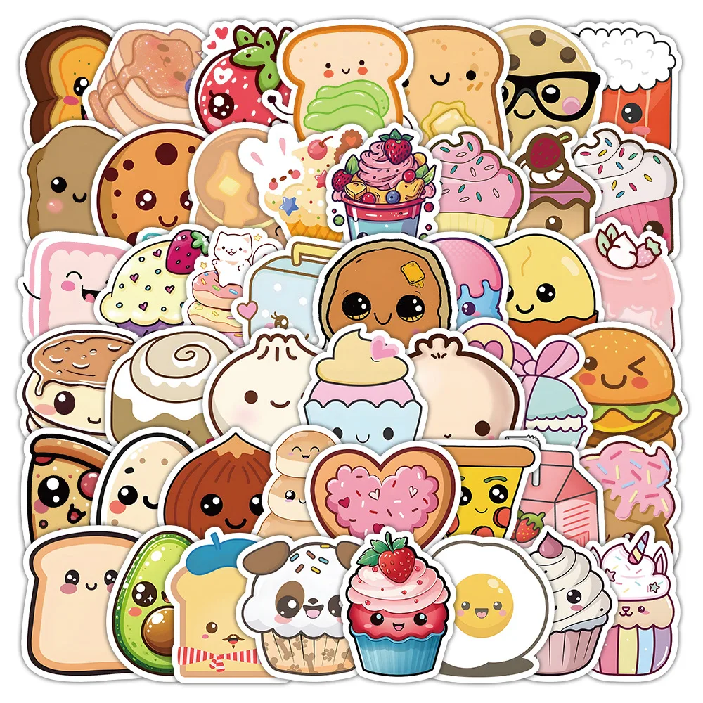 60 pieces cute smiling food stickers - creative Instagram-style notebook desk decorations