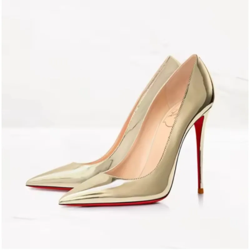

Women Golden Pumps Celebrity Sexy Red Bottom Heels Pointed Toe Summer Spring Single Shoes Wedding Party Stilettos
