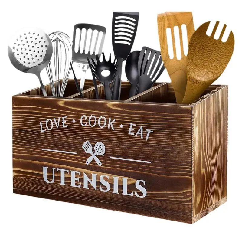 New Utensil Storage Box Wall Mounted Divided Utensil Holder Cookware Storage Holder Rustic Utensils Organizer For Skimmers