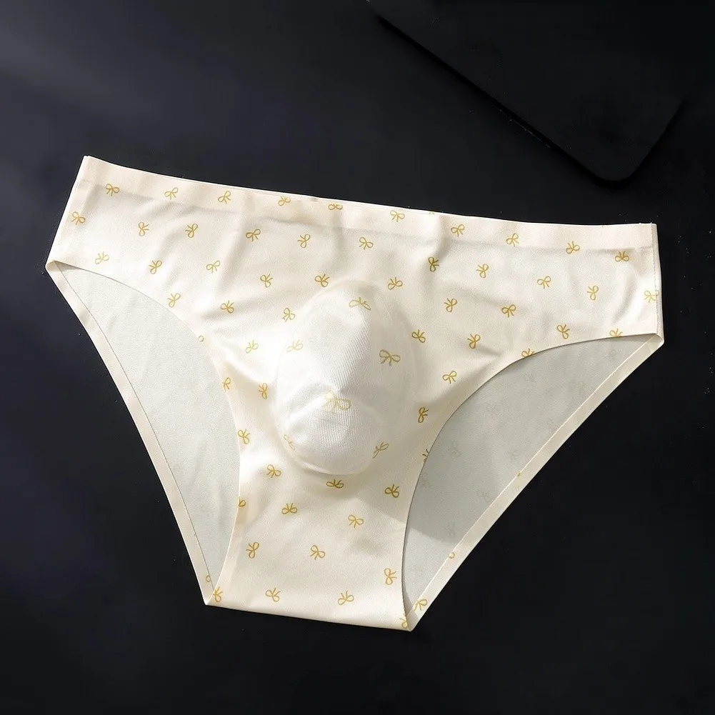 Men's Seamless Ice Silk Briefs Underwear Bulge Pouch Printing Elastic Panties  Sexy Men's Cuecas Masculino  Underpants