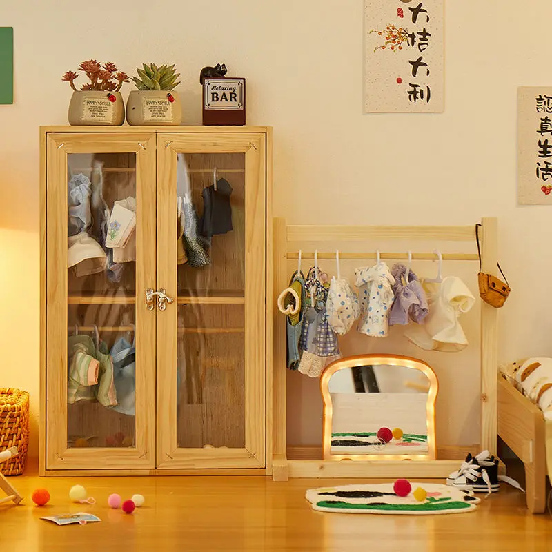 Labubu Doll Clothes  Rack Cotton Doll  Closet Storage Cabinet  Doll Display Cabinet  Pull String  Cloth Hanging Wardrobe