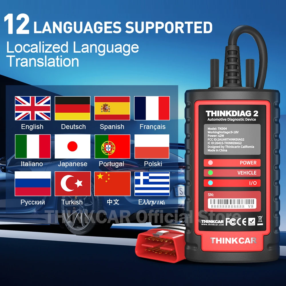 THINKDIAG2 THINKCAR ThinkDiag 2 with 1/2 Year D-Z Software Support CAN FD Protocol 16 Reset Function OBD2 Diagnostic Tool DBSCAR