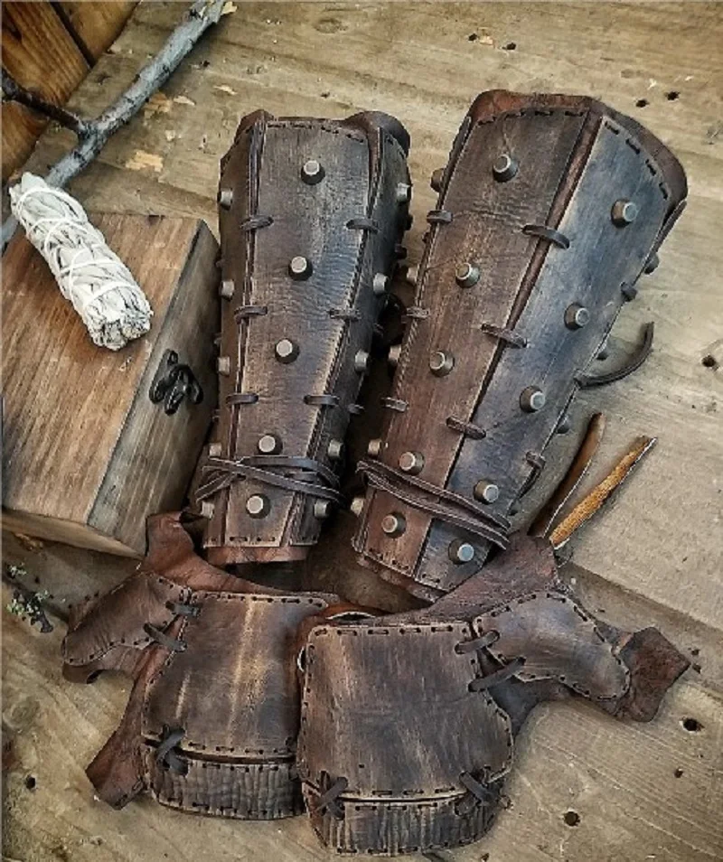 Steampunk Ronin Samurai Leather Bracer Long Gloves Gauntlet Viking Knight Cosplay Medieval Accessory Arm Armor Cuff For Men Larp