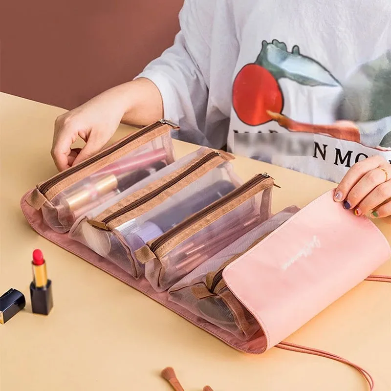 4-in-1-Make-up-Taschen, abnehmbare Kosmetiktasche, tragbar, große Kapazität, tragbar, faltbar, für Reisen, Kosmetika, Aufbewahrung, Kulturbeutel – Detail 2
