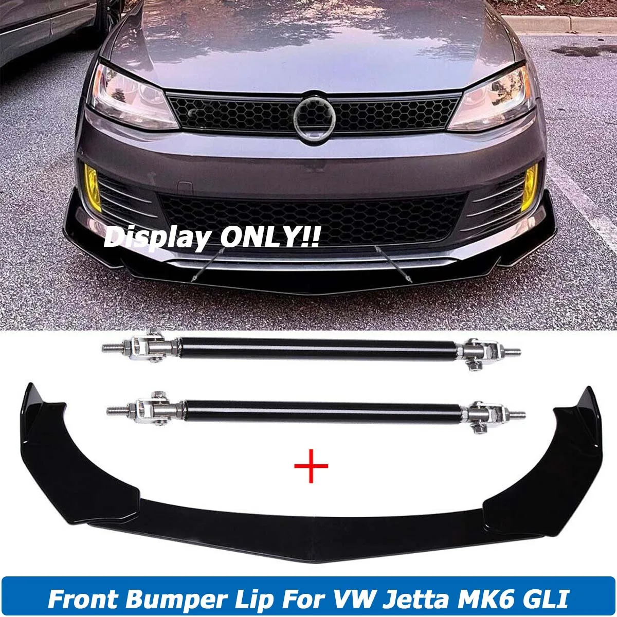 Universal For VW Jetta MK6 GLI 2002-2022 Front Bumper Lip Spoiler Splitter Body Kit Guard Protector W/ Strut Rod Car Accessories