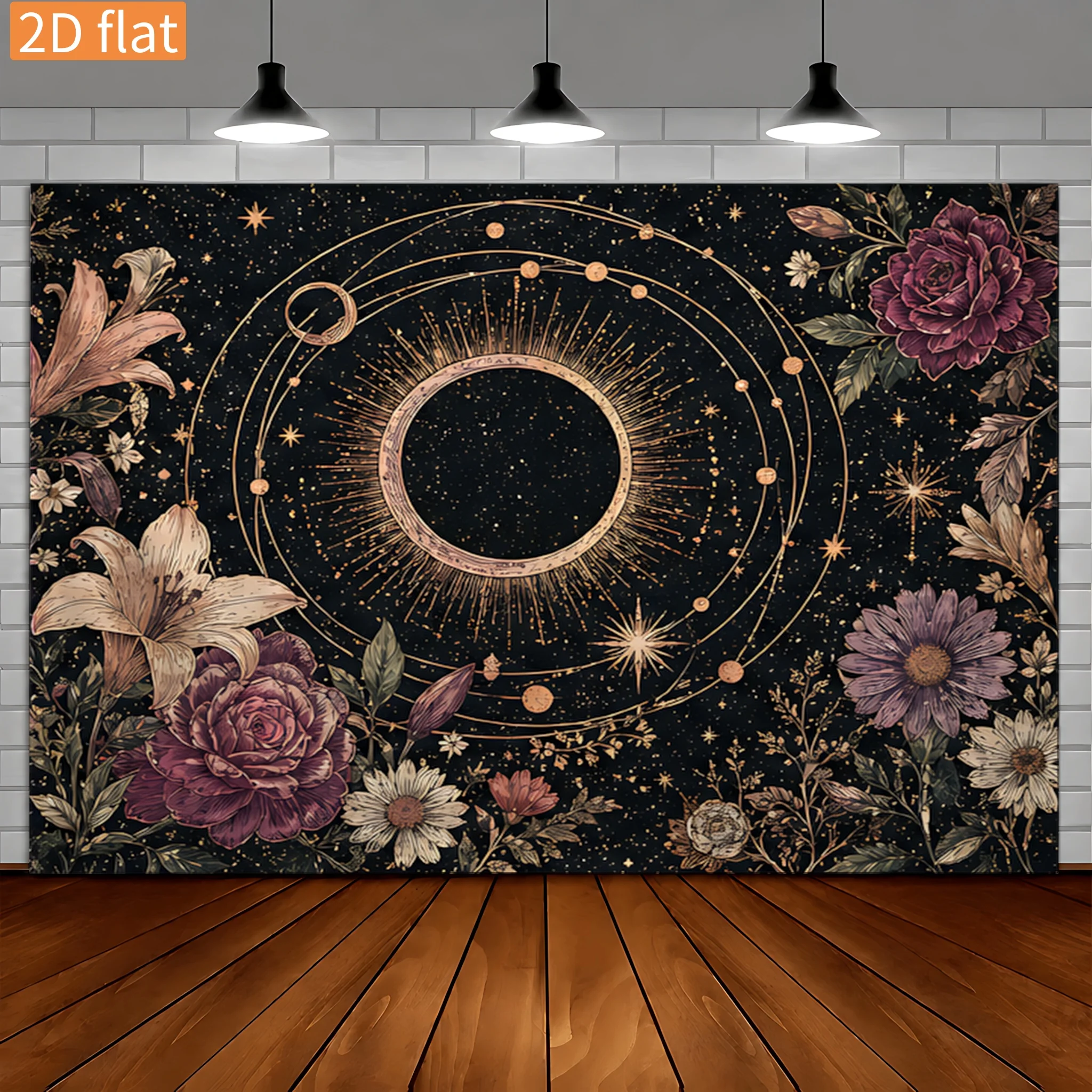 Cosmic Floral Celestial Tapestry Boho Galaxy Stars Moon Sun Wall Hanging Astrology Universe Decor Polyester Artwork Living Room
