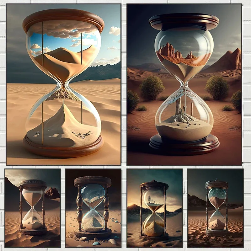 （2D Canvas painting） Hourglass Desert Sunset Poster Abstract Art Modern Picture Print Poster Wall Art Canvas Painting Home Li