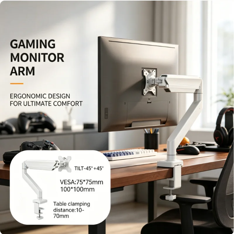 32 Inch Single Monitor Desk Mount Ergonomic Adjustable Universal Gaming Bracket Fits 19.8 Lbs Computer Display